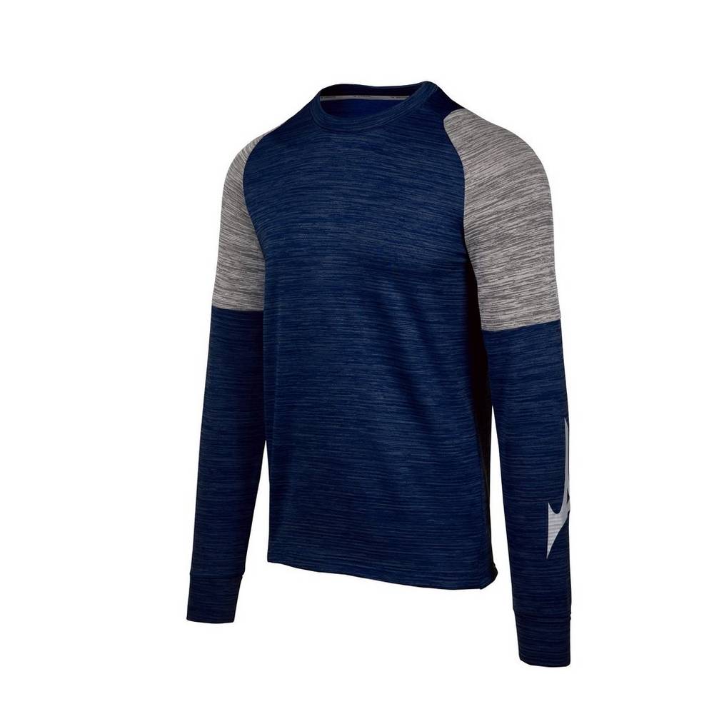 Camiseta Mizuno Velocity Long Sleeve Crew - Homem - Azul Marinho - UVMLN4851